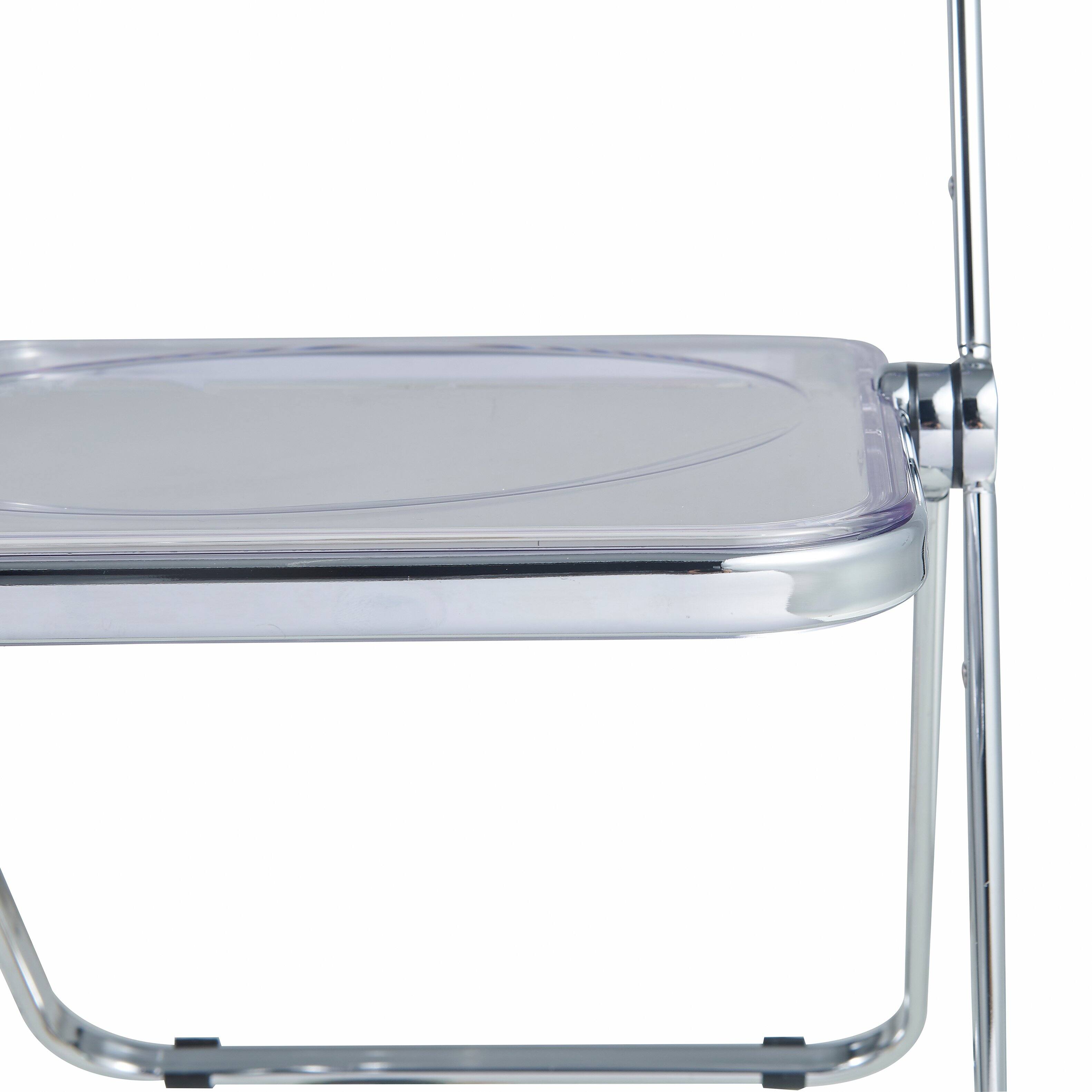 Alt View 8. LeisureMod - Lawrence Modern Clear Acrylic Folding Chair with Chrome Steel Frame, Fully Assembled Portable Dining Seat - Clear.