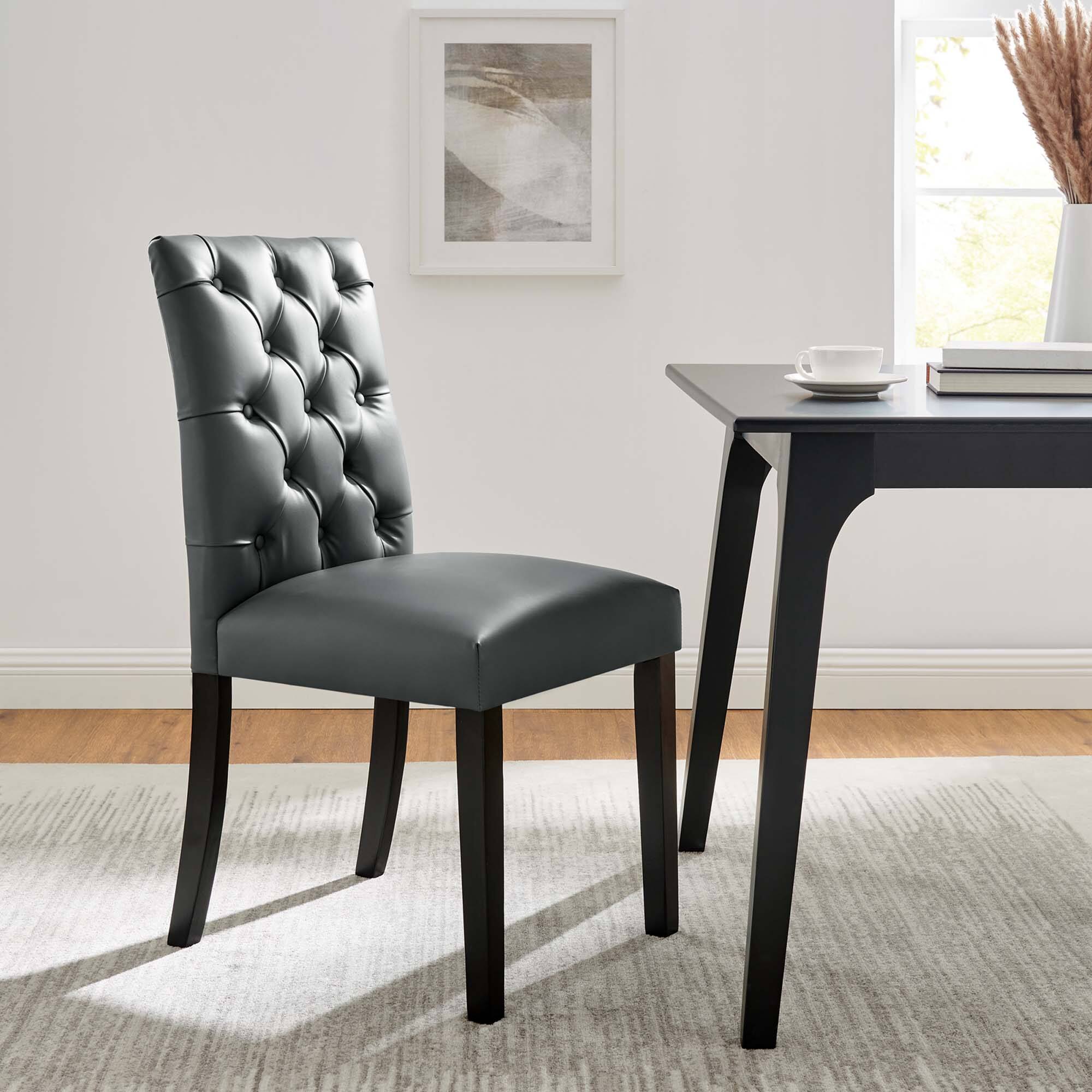 Alt View 4. Modway - Duchess Button Tufted Vegan Leather Dining Chair by Modway - Gray.