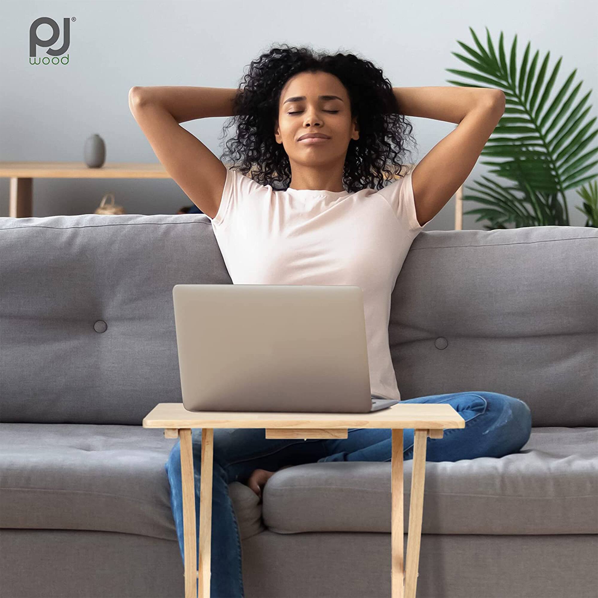 Alt View 5. PJ Wood - PJ Wood Folding TV Tray Tables with Compact Storage Rack 5 Piece Furniture Set - Natural.