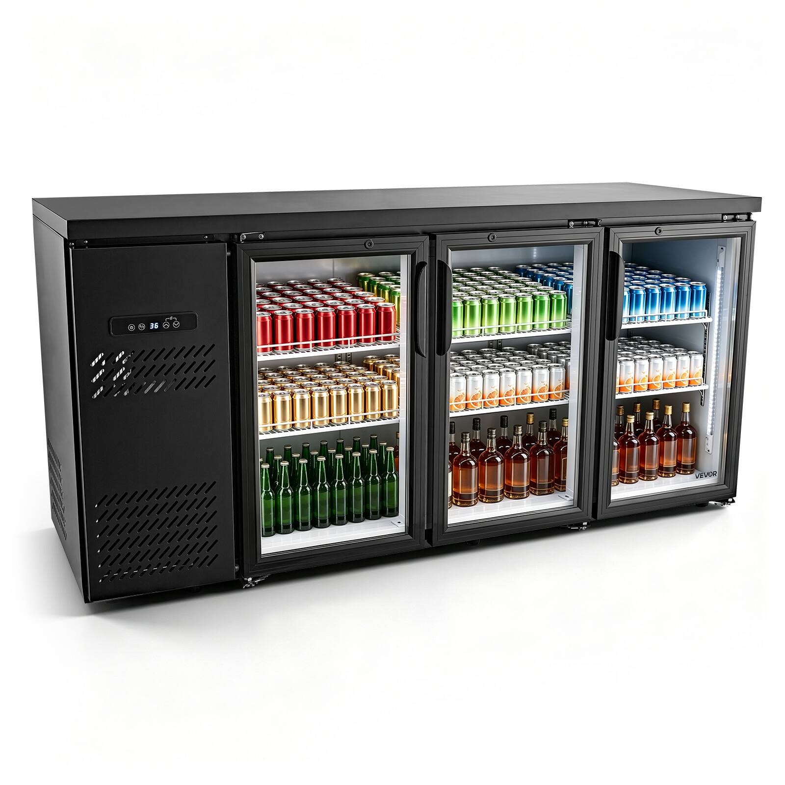 Alt View 5. VEVOR - Back Bar Cooler, 19.6 Cu. Ft Counter Height Beverage Refrigerator, Commercial Bar Display Fridge w/ 3 Glass Doors - Black.