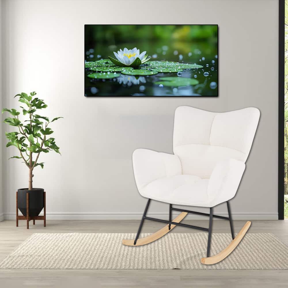 BreeBe - Modern Upholstered Rocking Chair with Supportive Back and Armrests - Beige