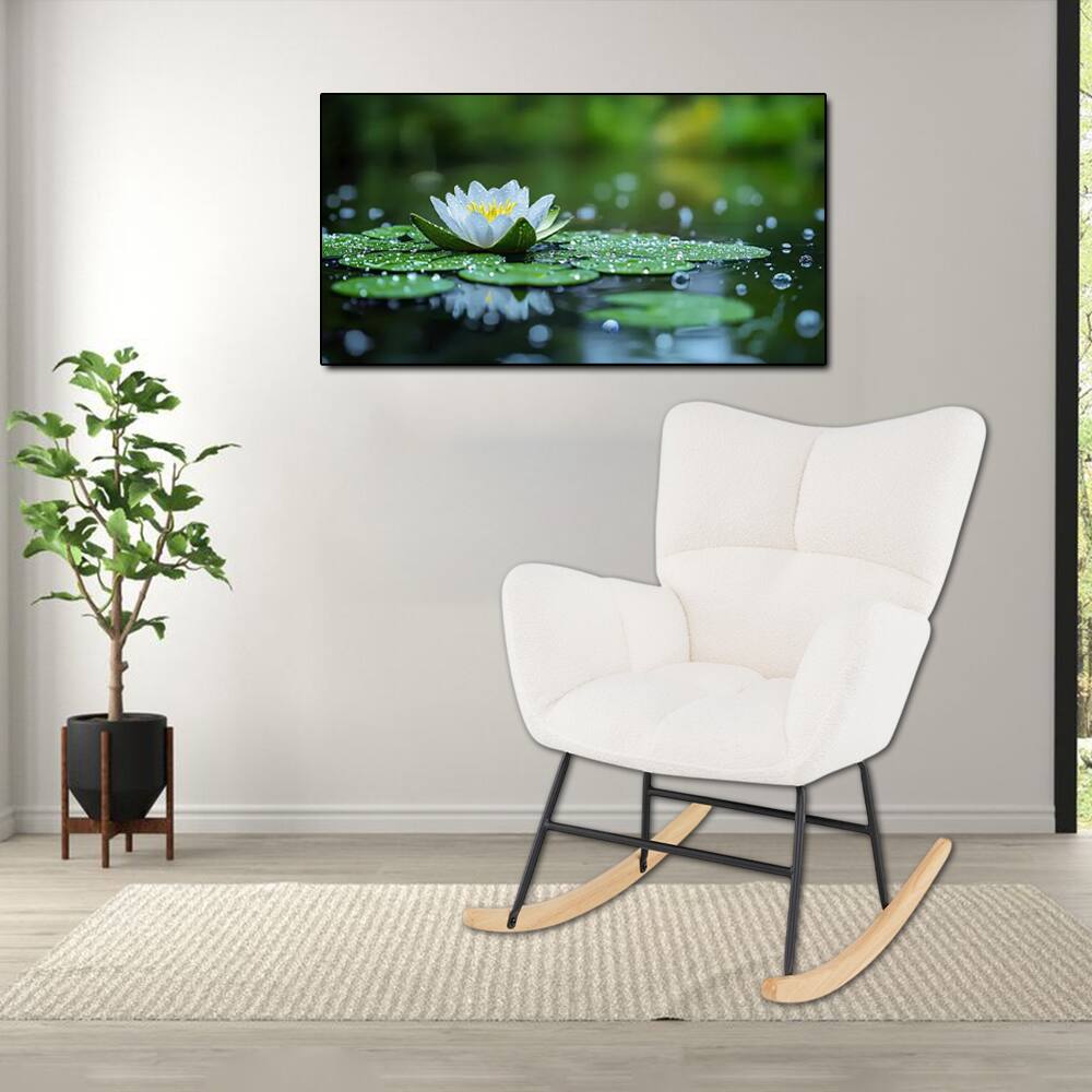 Front. Hivvago - Modern Upholstered Rocking Chair with Supportive Back and Armrests - Beige.