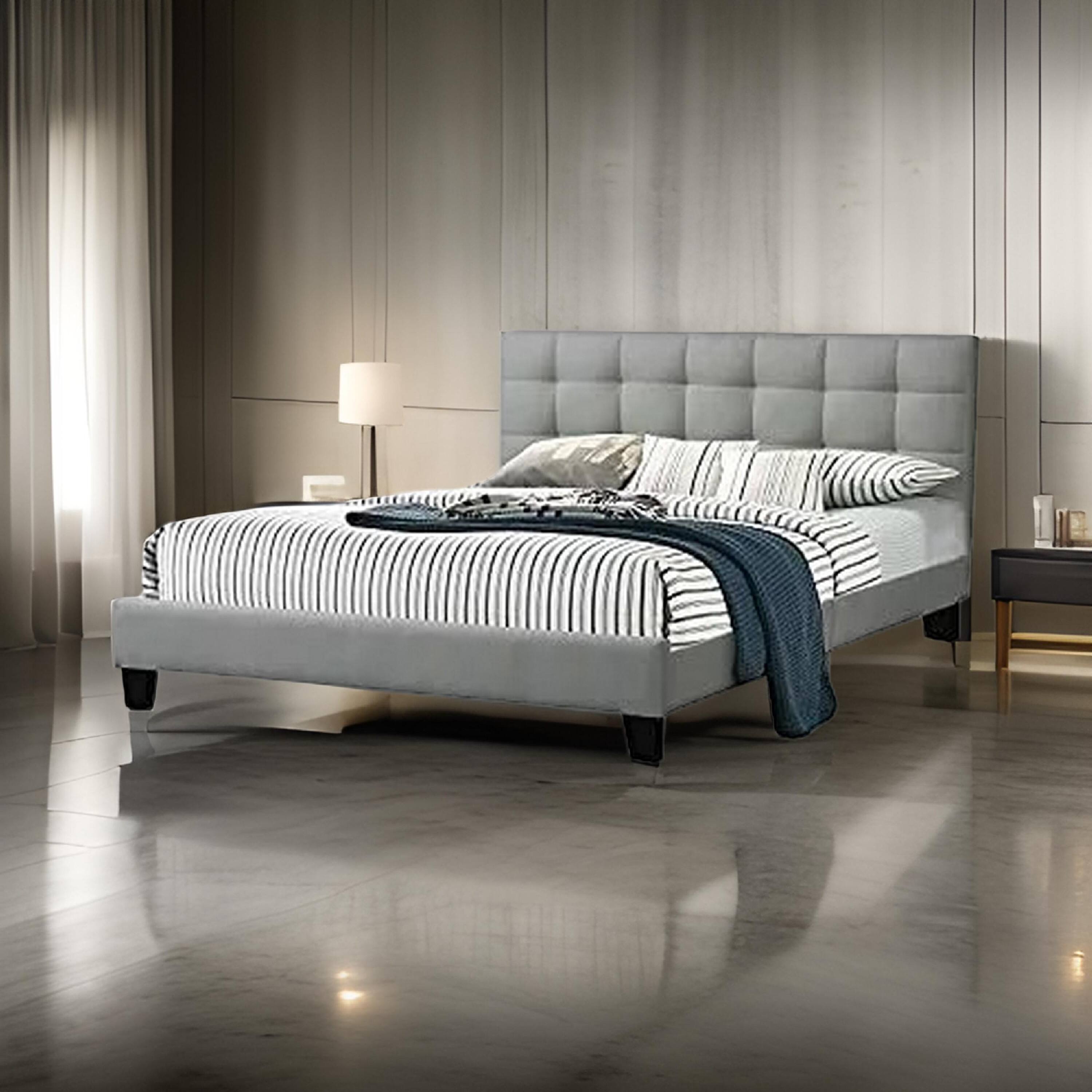Alt View 5. Manhattan Lane - Dex Modern Platform California King Bed, Tufted Upholstery - Light Gray.