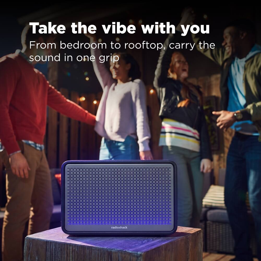 Take the vibe with you  
From bedroom to rooftop, carry the sound in one grip  
radioshack