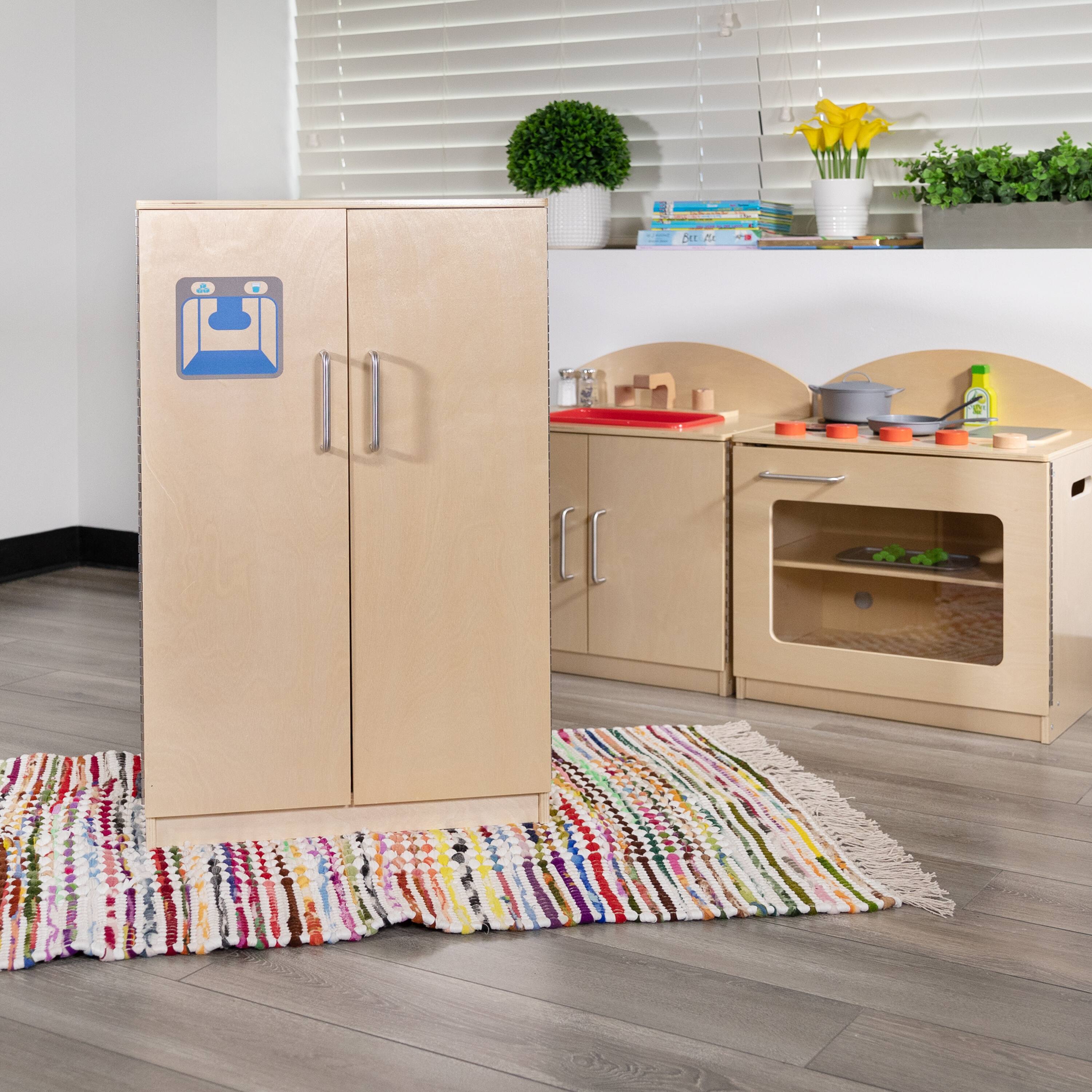 Alt View 1. Emma + Oliver - Children's Wood Refrigerator for Commercial or Home Use - Kid Friendly Design - Natural.