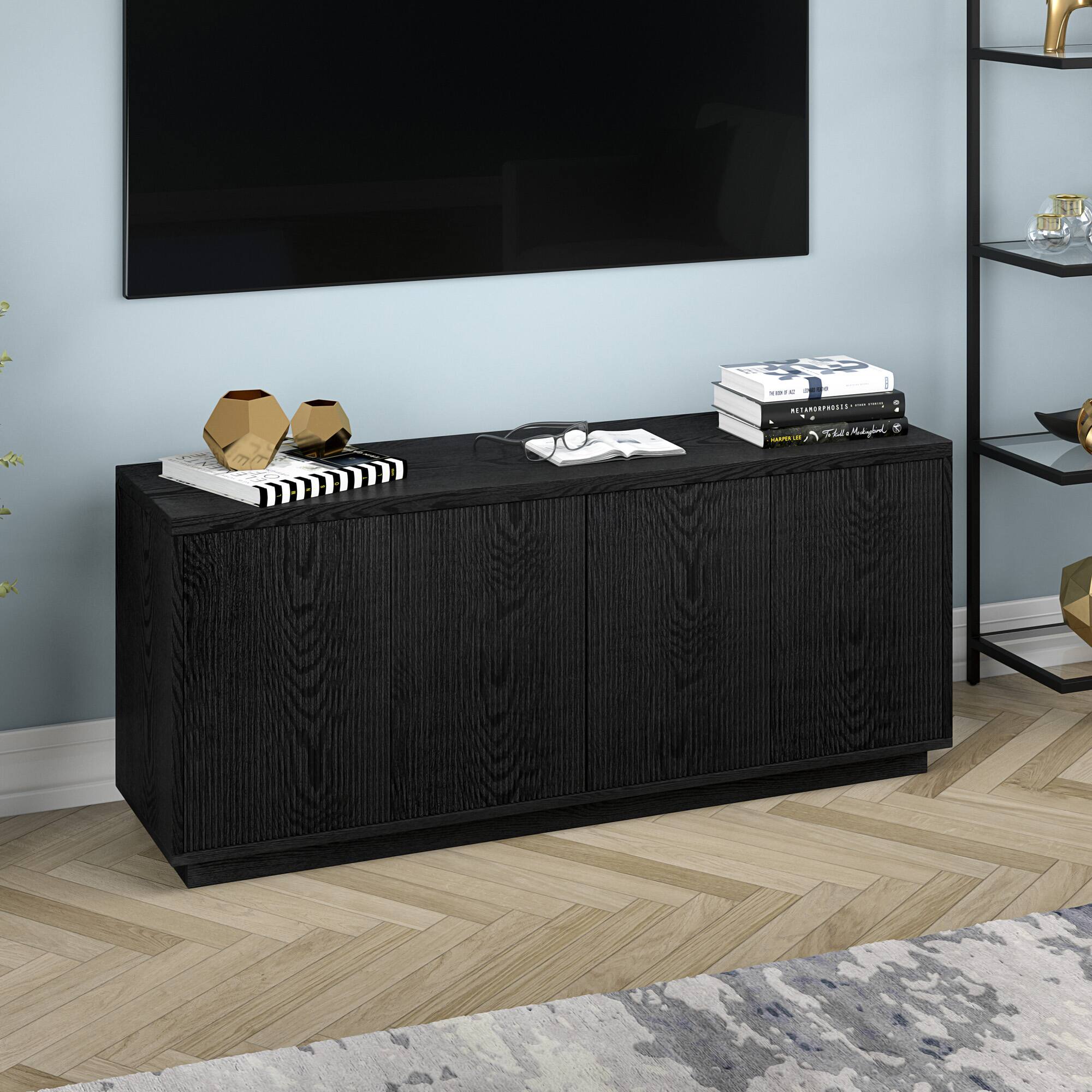 Alt View 35. Hudson&Canal - Hanson TV Stand Fits Most TVs up to 65 inches - Black Grain.