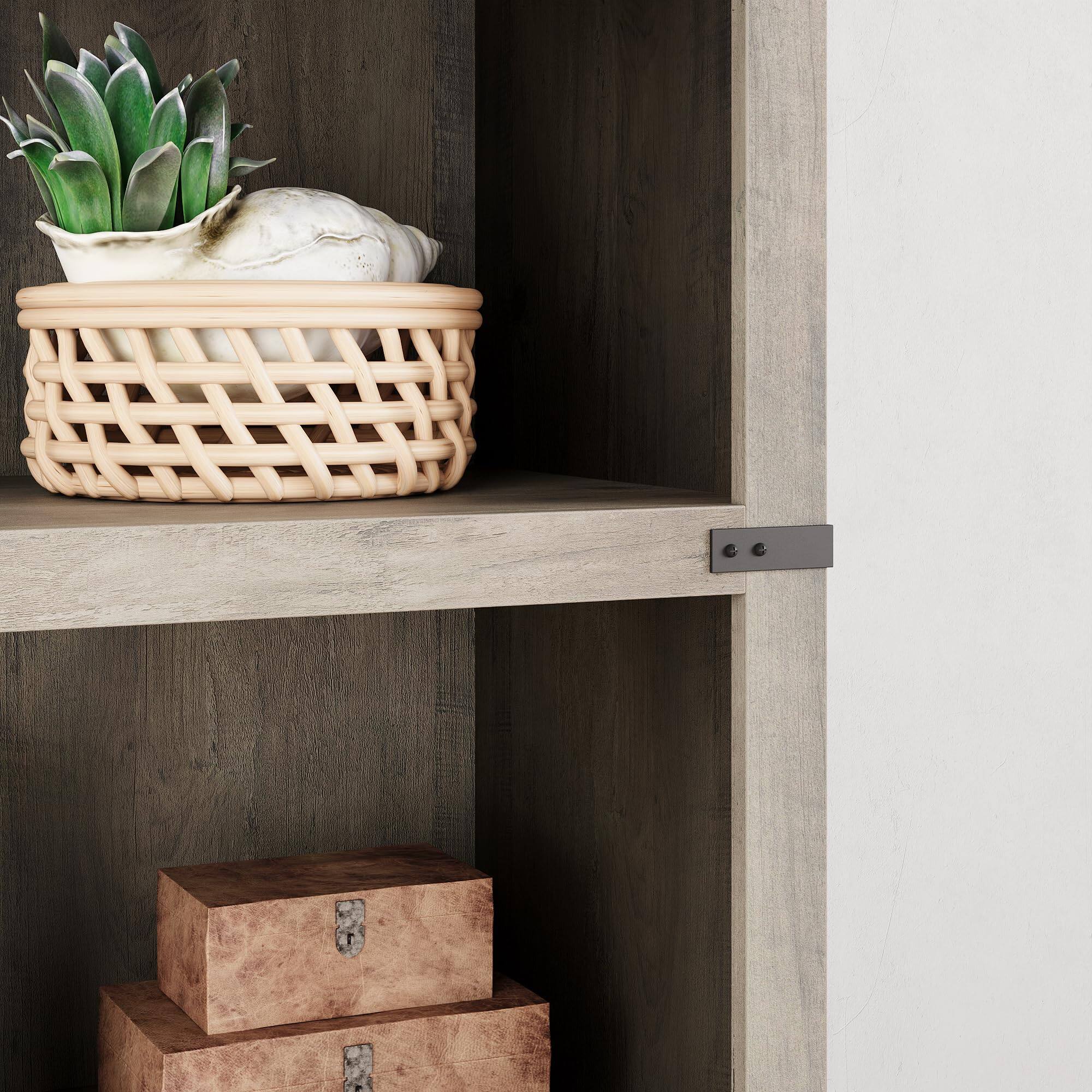 Alt View 4. Jojoka - 3 Tier Bookcase, Farmhouse Book Shelf with Storage, Low Book Case Wooden 3 Shelf Bookcase - Gray.