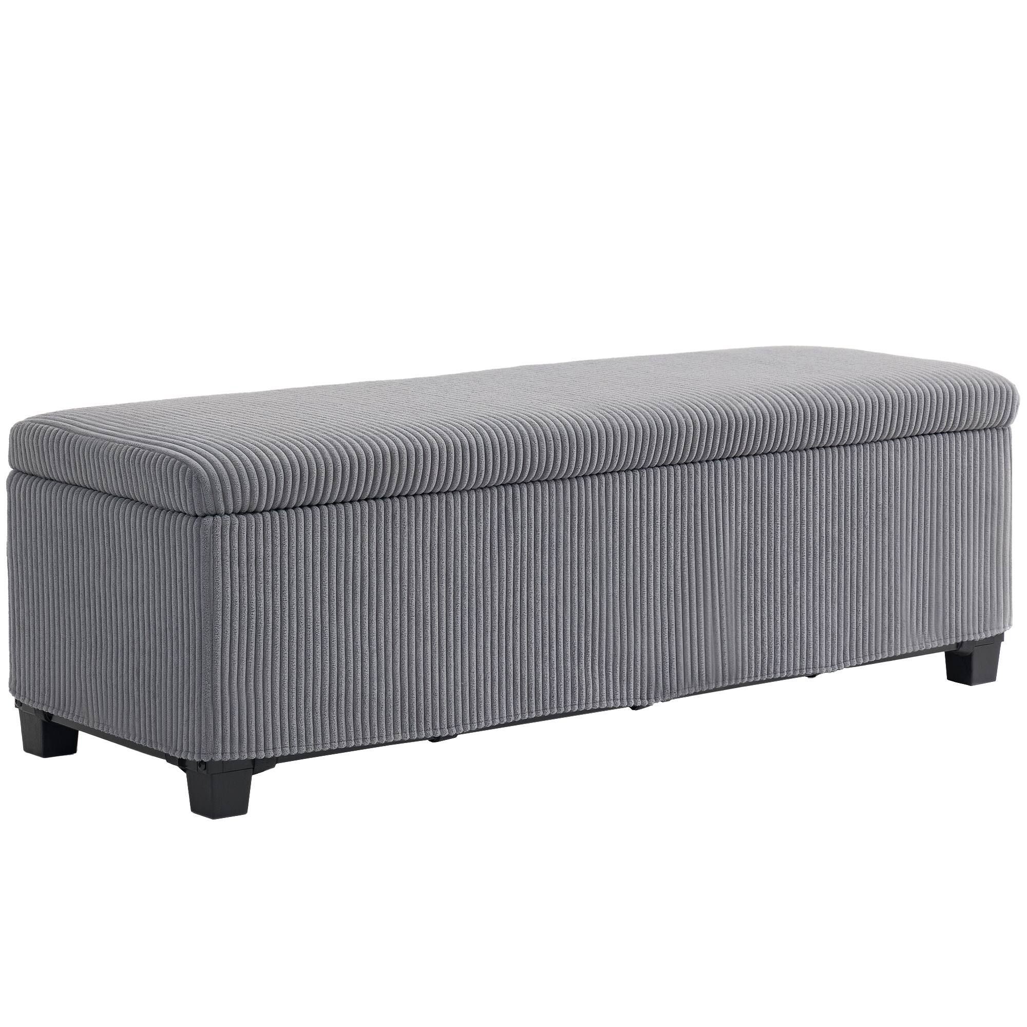 Homcom - 47 Inches Storage Ottoman Bench, Foot Rest with Removable Lid, End of Bed Bench, Padded Seat, for Living Room, Bedroom - Gray
