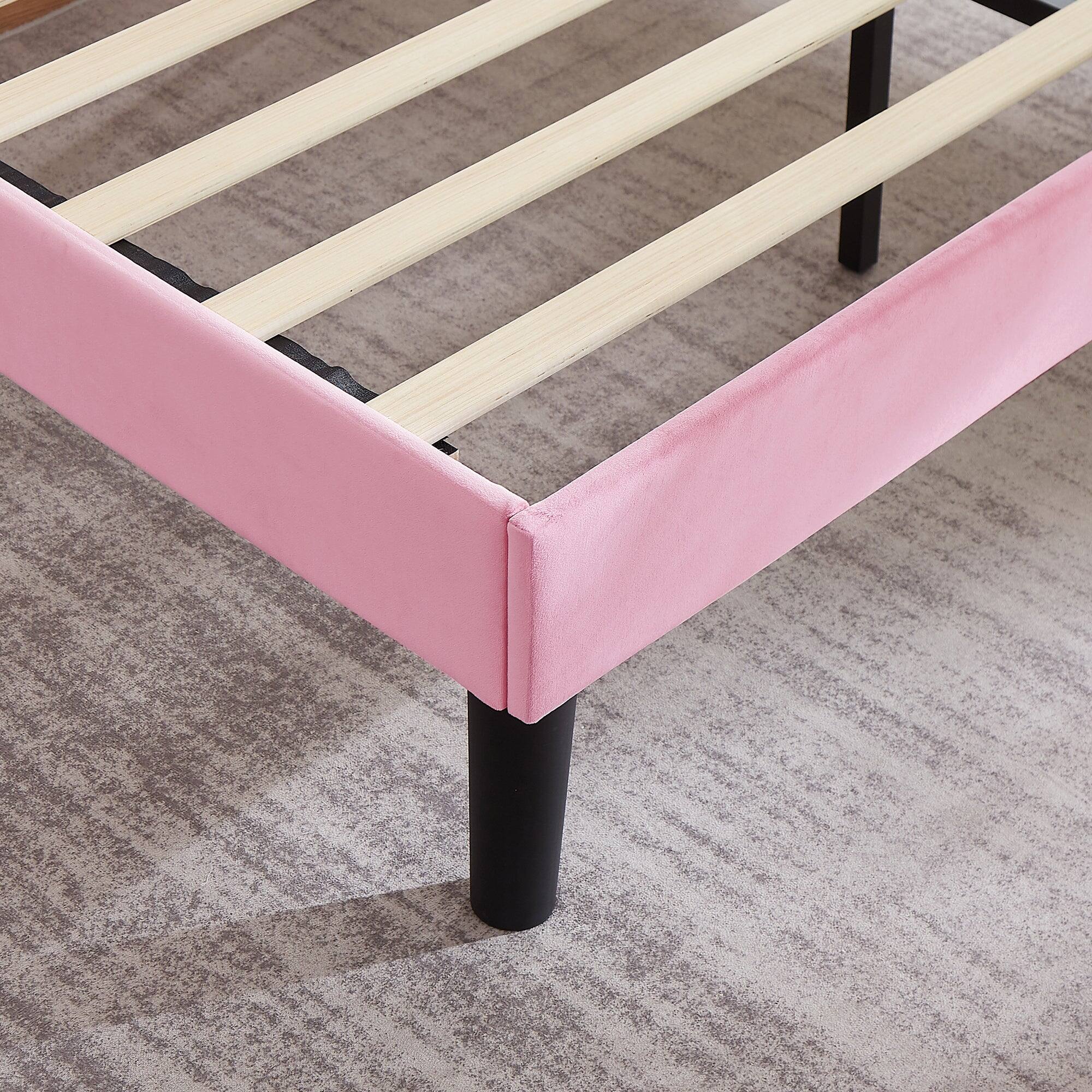 Alt View 1. Vecelo - Upholstered Platform Queen Bed Frame with Fabric Headboard,Wooden Slats Support/No Box Spring Needed/Mattress Foundation - Pink.