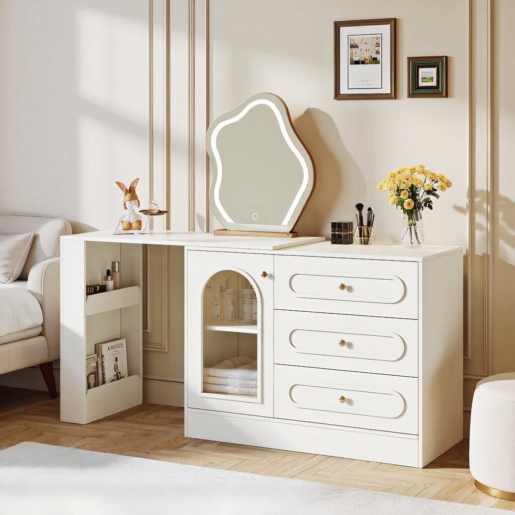 Alt View 5. Kadyn - Kadyn Stylish Dressing Table with Drawers, Modern Makeup Desk for Bedroom, Home Decor Vanity Storage, White - White.