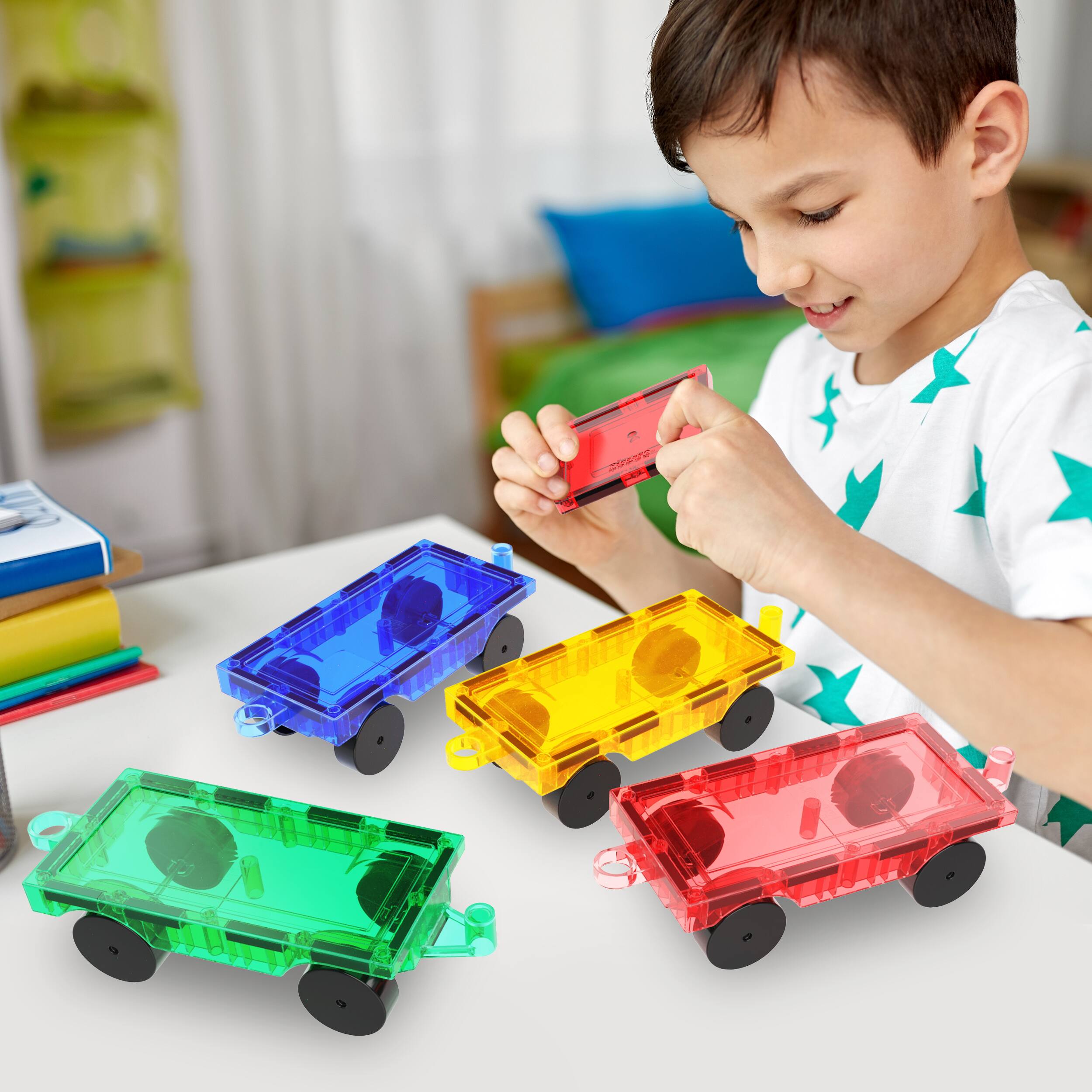 Alt View 1. PicassoTiles - PicassoTiles 4PC Magnetic Tiles Car Truck Base Construction Building Toy , Educational STEM Building Kits for Kids.