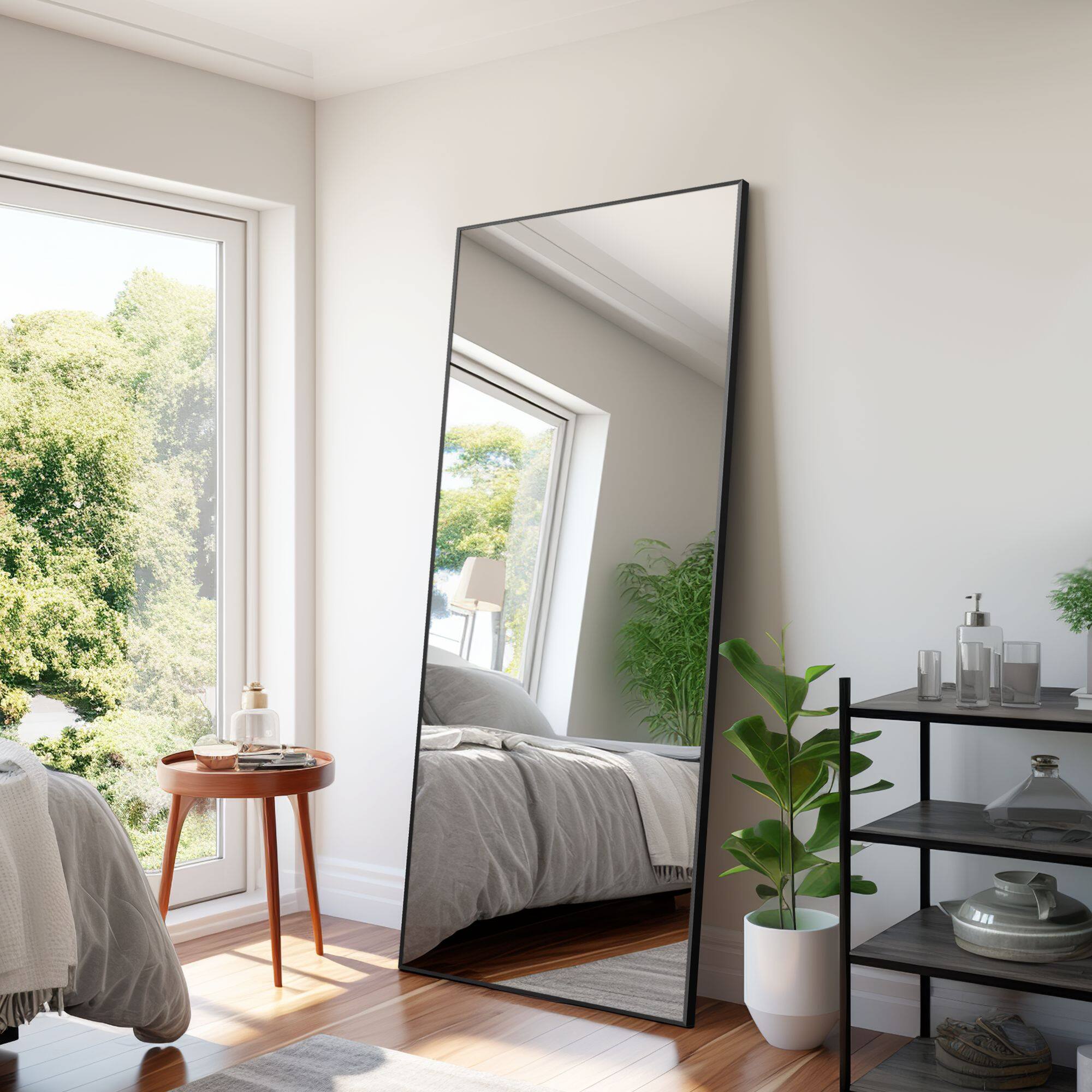 Alt View 2. PexFix - Modern Metal Frame Bathroom Mirror, 34x71 in. Rectangle, Wall-Mounted for Vanity & Powder Room - Black.