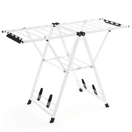 Front. Costway - Costway Foldable Metal Laundry Drying Rack with Height Adjustable Wings, 16 Drying Rails - White.