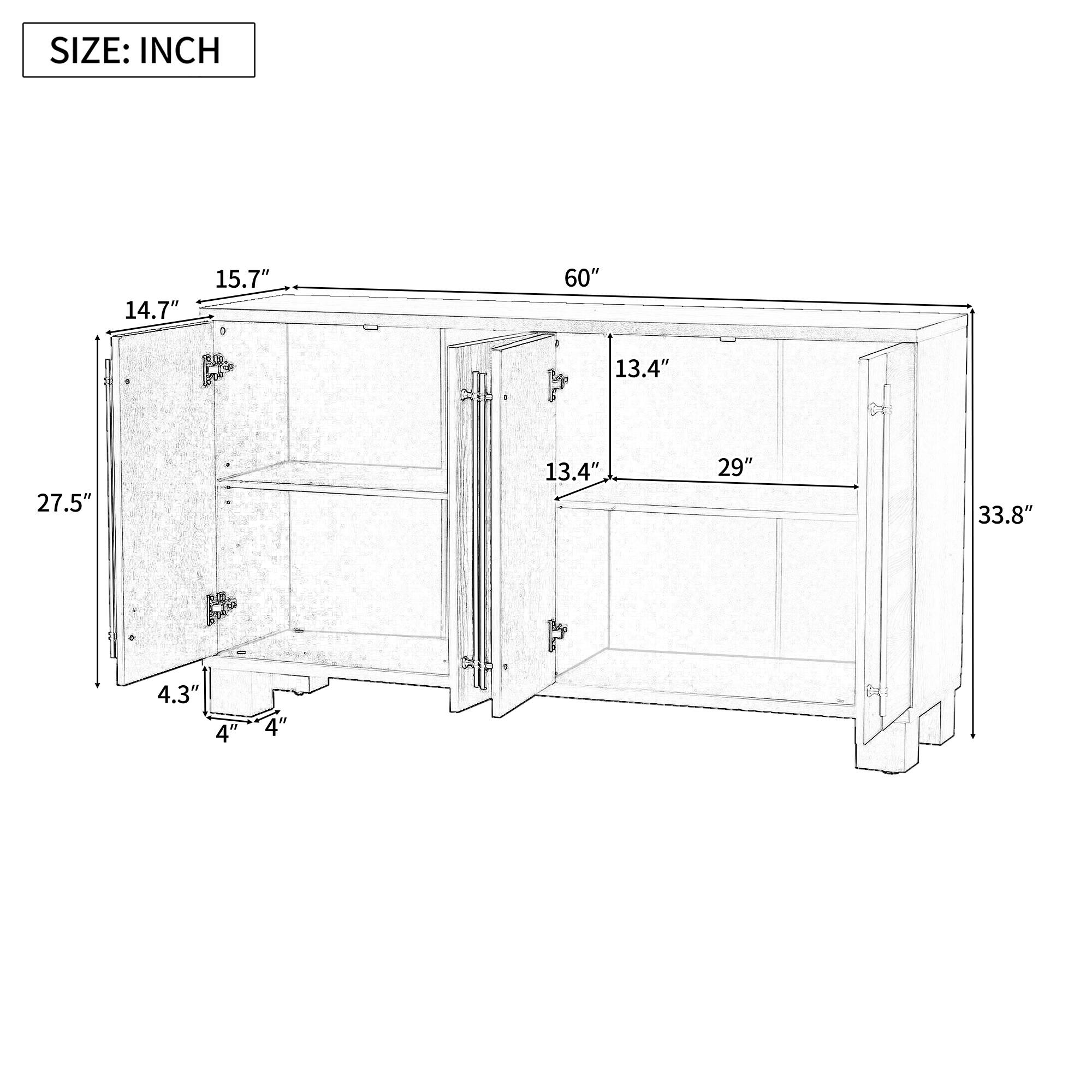 SIZE: INCH  
14.7" 15.7" 60"  
I 13.4" 27.5" 13.4" 29" 33.8"  
H 4.3" 4" 4"