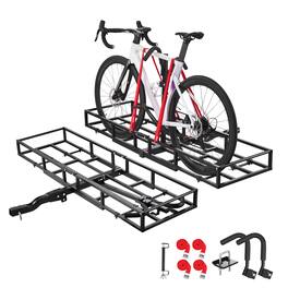 VEVOR - Hitch Cargo Carrier Bike Rack, 66" x 20" x 6" Folding Hitch Mount Cargo Carrier for 2 Fat Tire/Mountain Bikes - Black