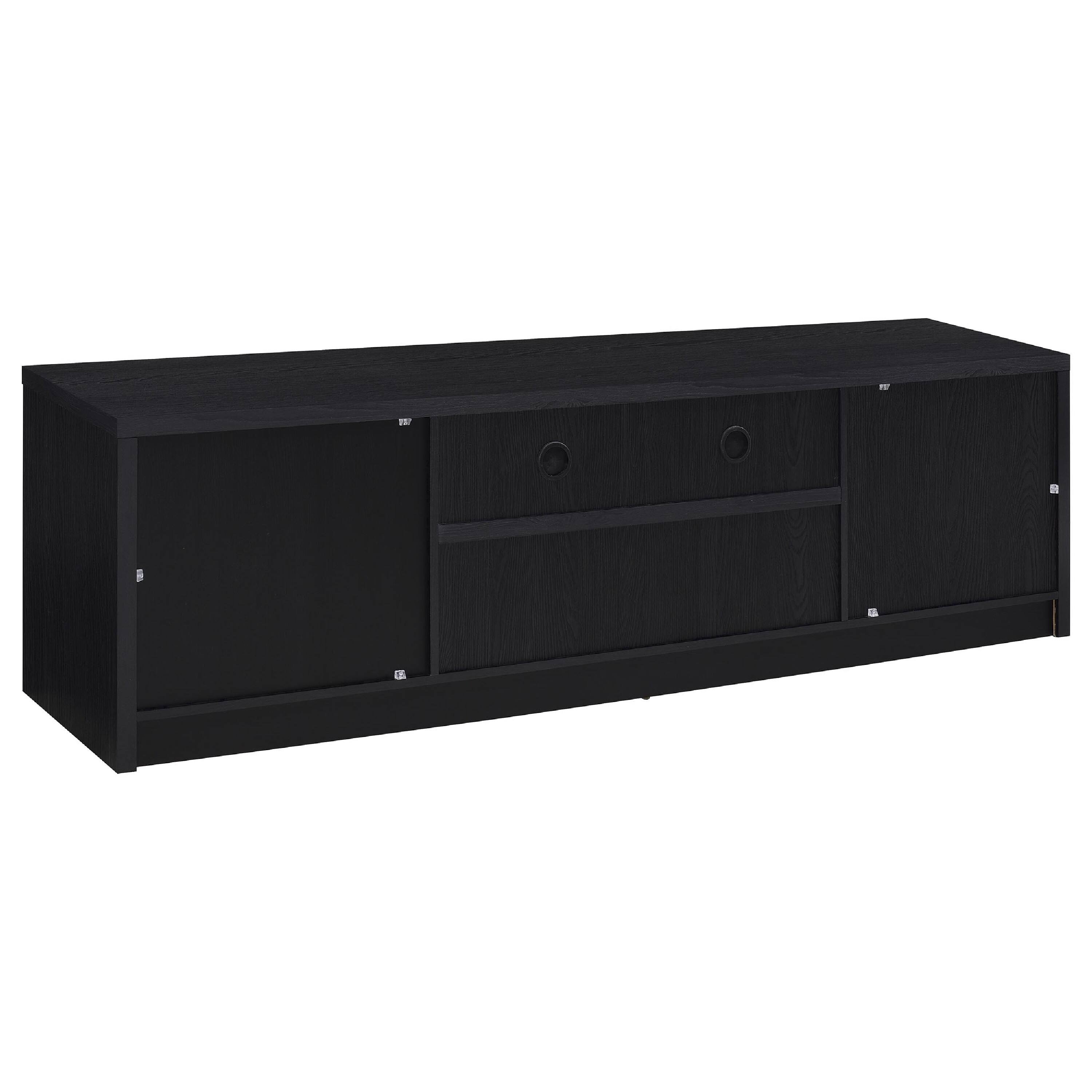 Alt View 5. Manhattan Lane - Winie TV Stand Media Console, 2 Doors and Drawers, Black Wood 78 Inch - Black.