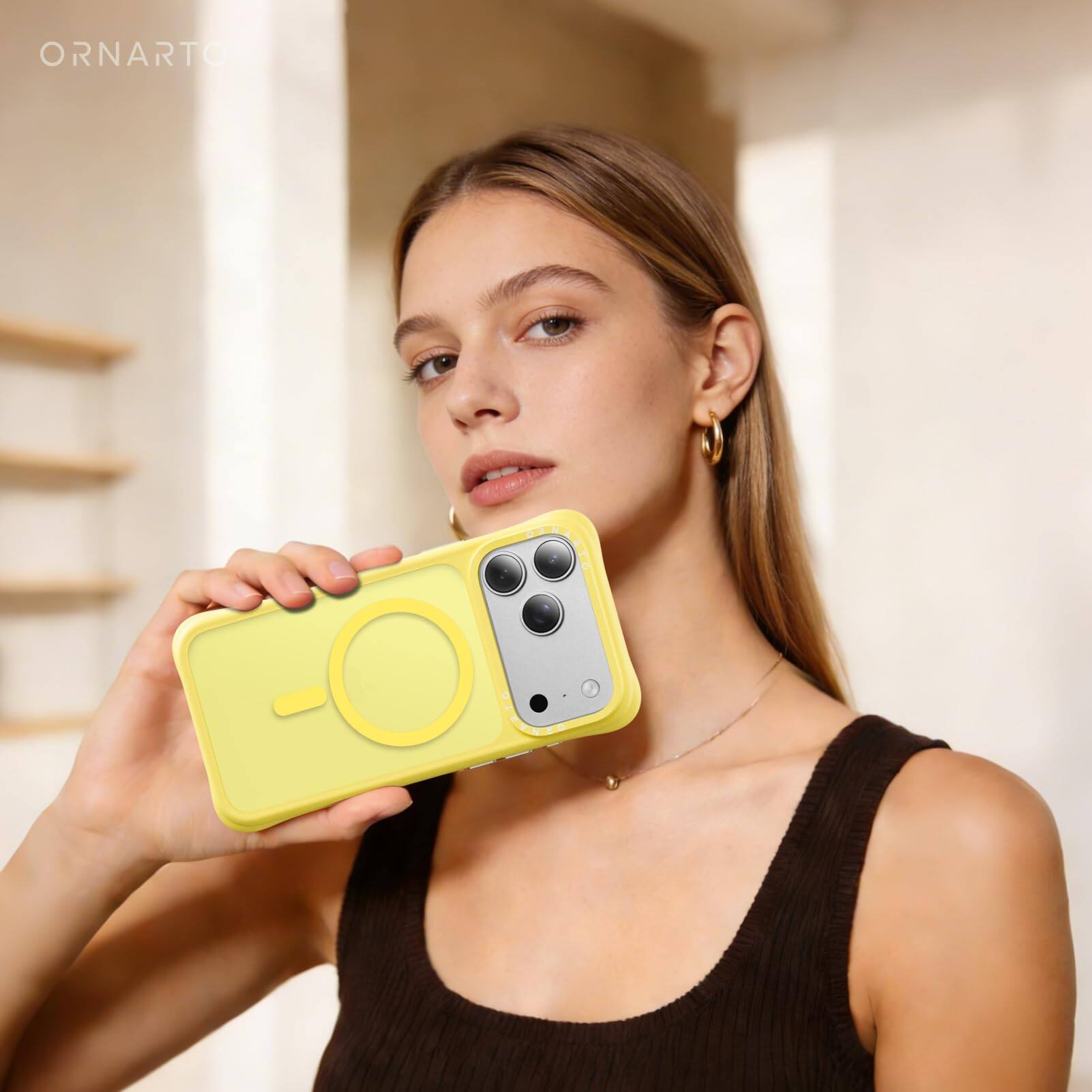Alt View 8. Ornarto - ORNARTO for iPhone 17 Pro Max Case 6.9", Slim Shockproof Translucent Matte Phone Case with MagSafe, Light Yellow - Light Yellow.