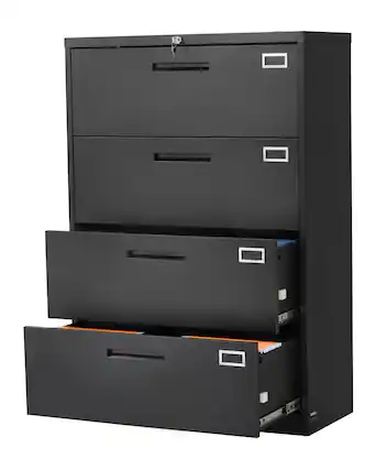 Front. VEVOR - 4-Drawer Metal File Cabinet with Lock, Vertical Filing Storage Unit for Home and Office, Adjustable Hanging Rods - Black.
