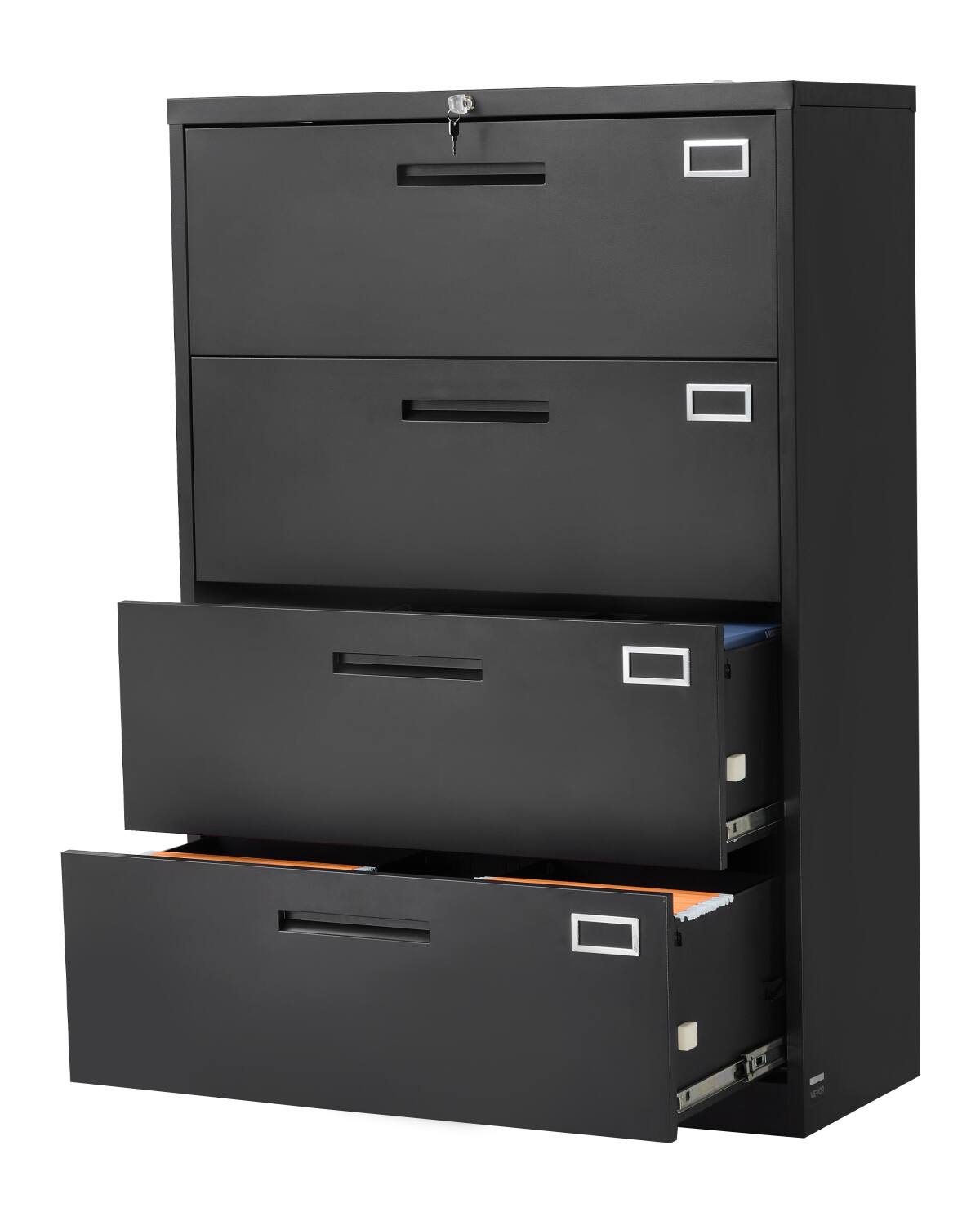 Front. VEVOR - 4-Drawer Metal File Cabinet with Lock, Vertical Filing Storage Unit for Home and Office, Adjustable Hanging Rods - Black.