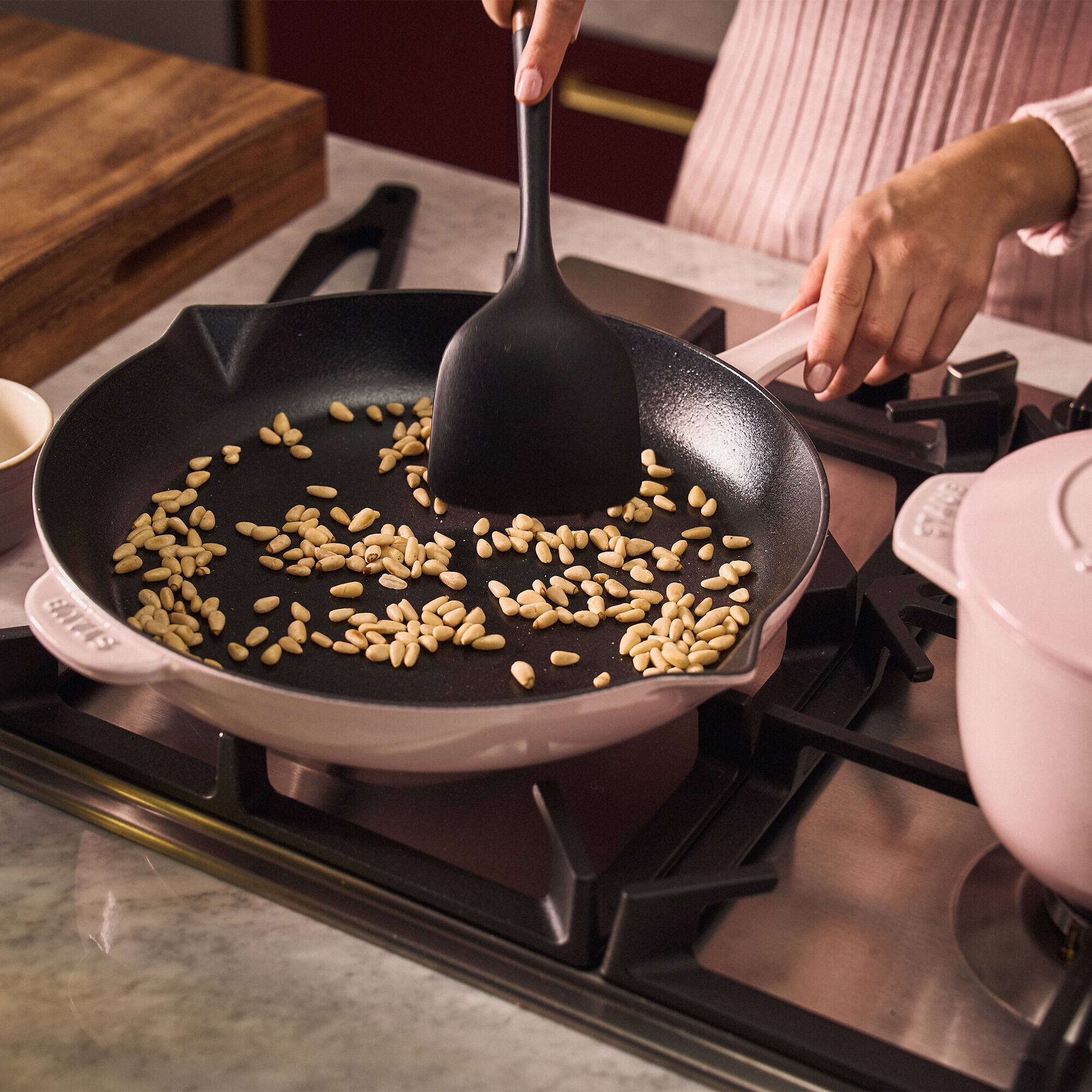 Alt View 4. Staub - Staub Cast Iron 12-inch Fry Pan - Peony Pink - Pink Peony.