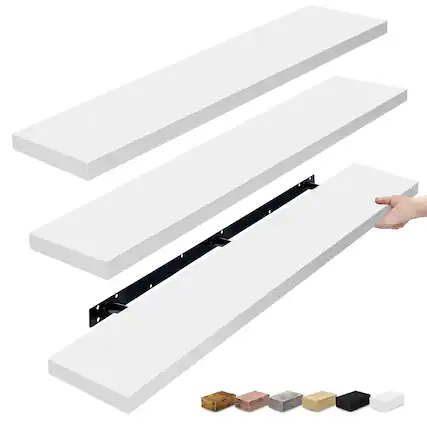 Front. Sorbus - Sorbus Floating Shelves for Wall - 55 Inch Extra-Long Bathroom Shelves, Floating Shelf with Hidden Brackets (3 Pack) - White.