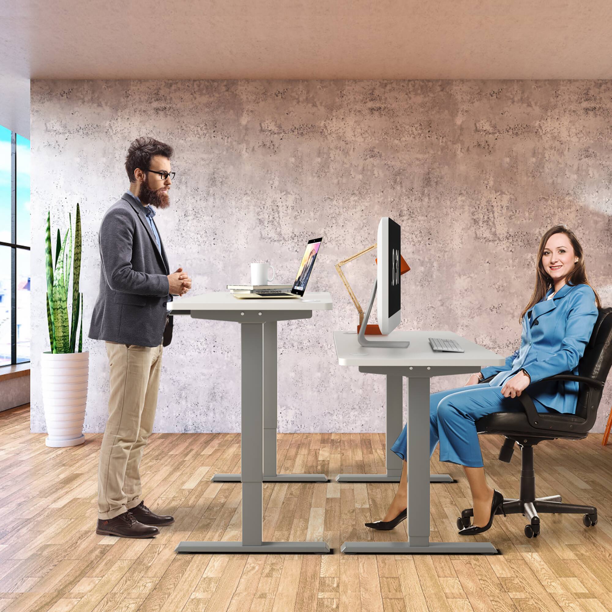 Alt View 3. Costway - Costway Electric Adjustable Standing up Desk Frame Dual Motor w/Controller - Grey.