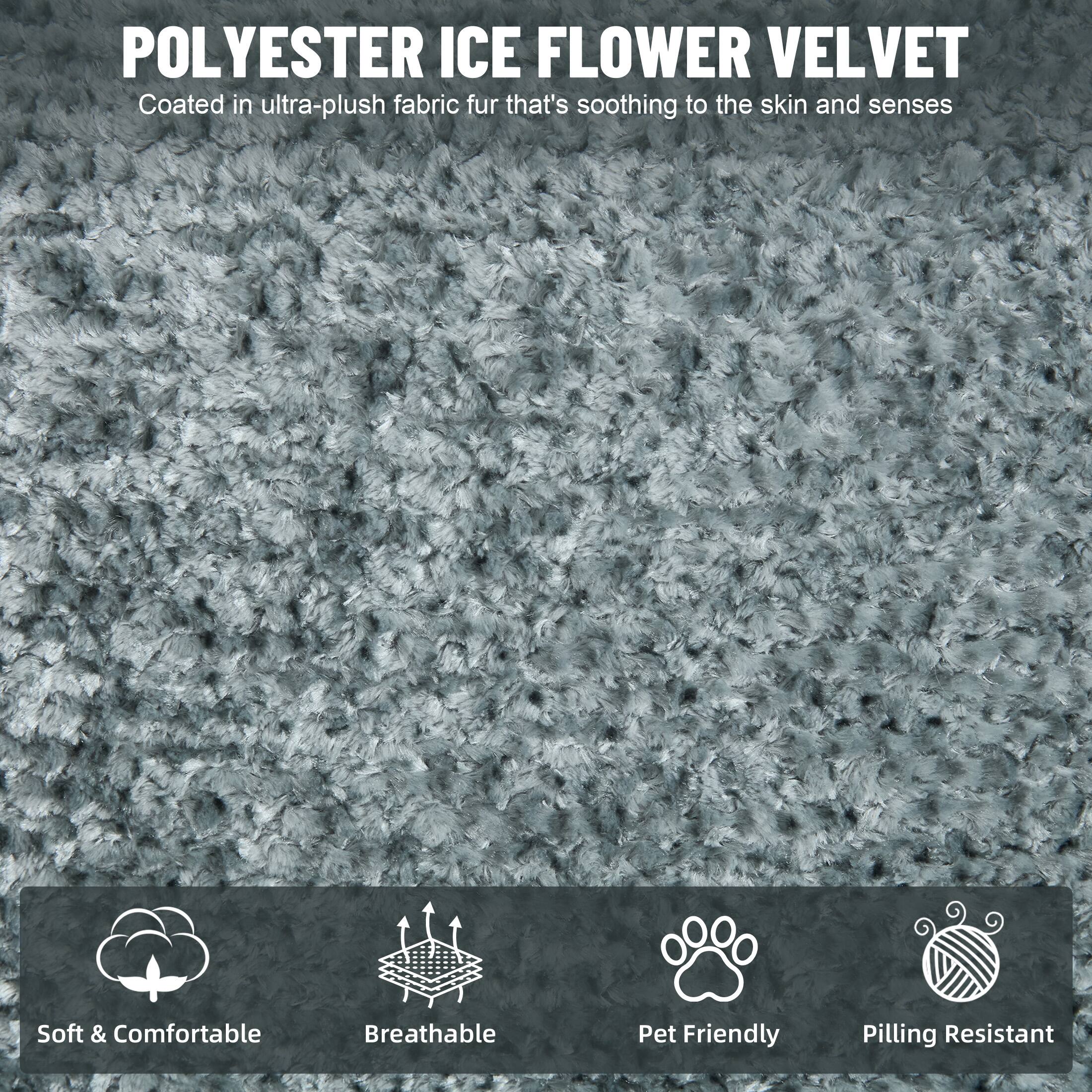 POLYESTER ICE FLOWER VELVET  
Coated in ultra-plush fabric fur that's soothing to the skin and senses  

Soft & Comfortable  
Breathable  
Pet Friendly  
Pilling Resistant