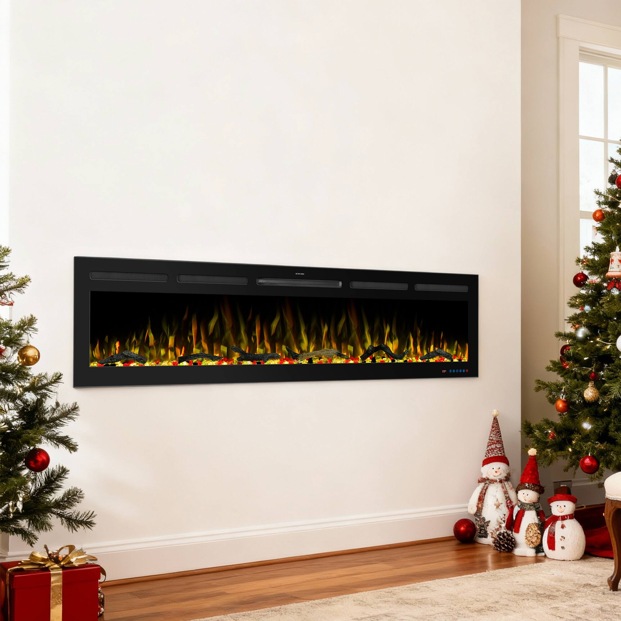 Ihomeadore - 74" Smart Recessed Wall-Mounted Electric Fireplace with App Control and Remote, Adjustable Flame Color & Speed - Black