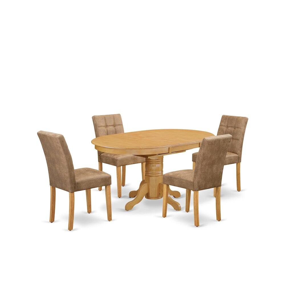 Left. East West Furniture - 5 Piece Mid Century Modern Dining Set contain A Dinner Table - Brown.