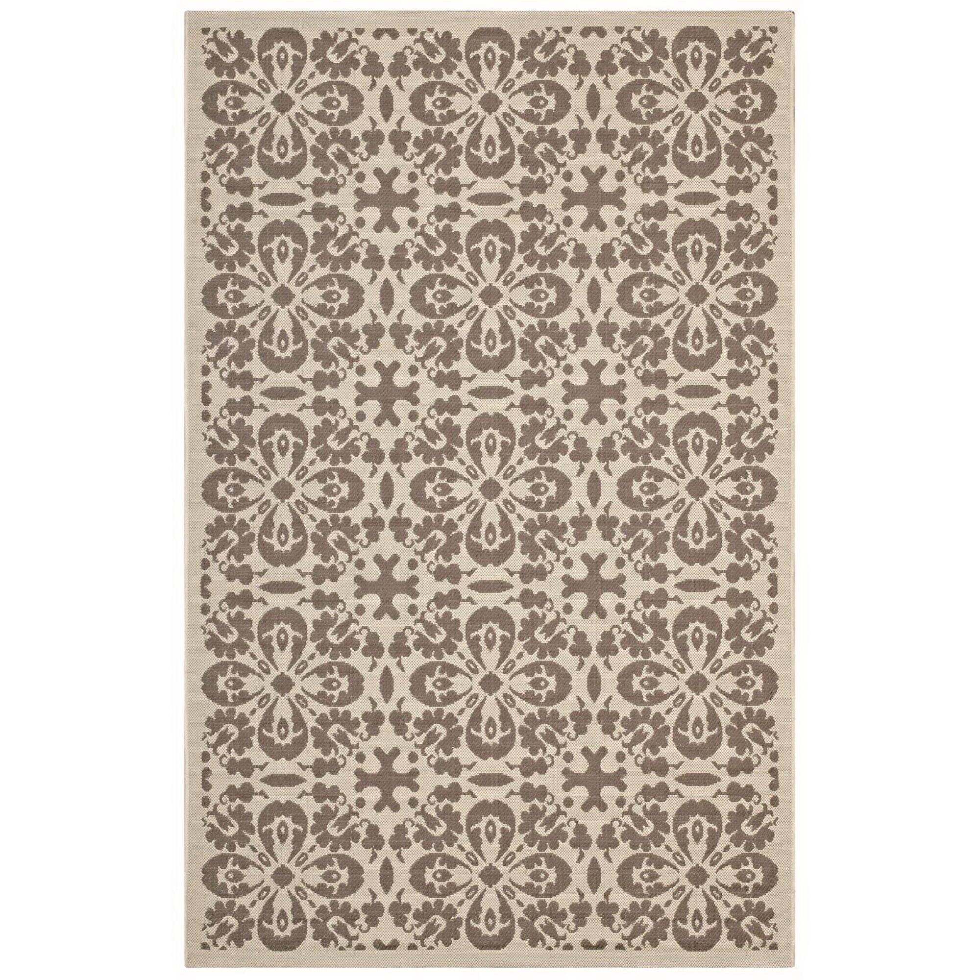 Angle. Modway - Ariana Vintage Floral Trellis Indoor and Outdoor Area Rug - Light and Dark Beige.
