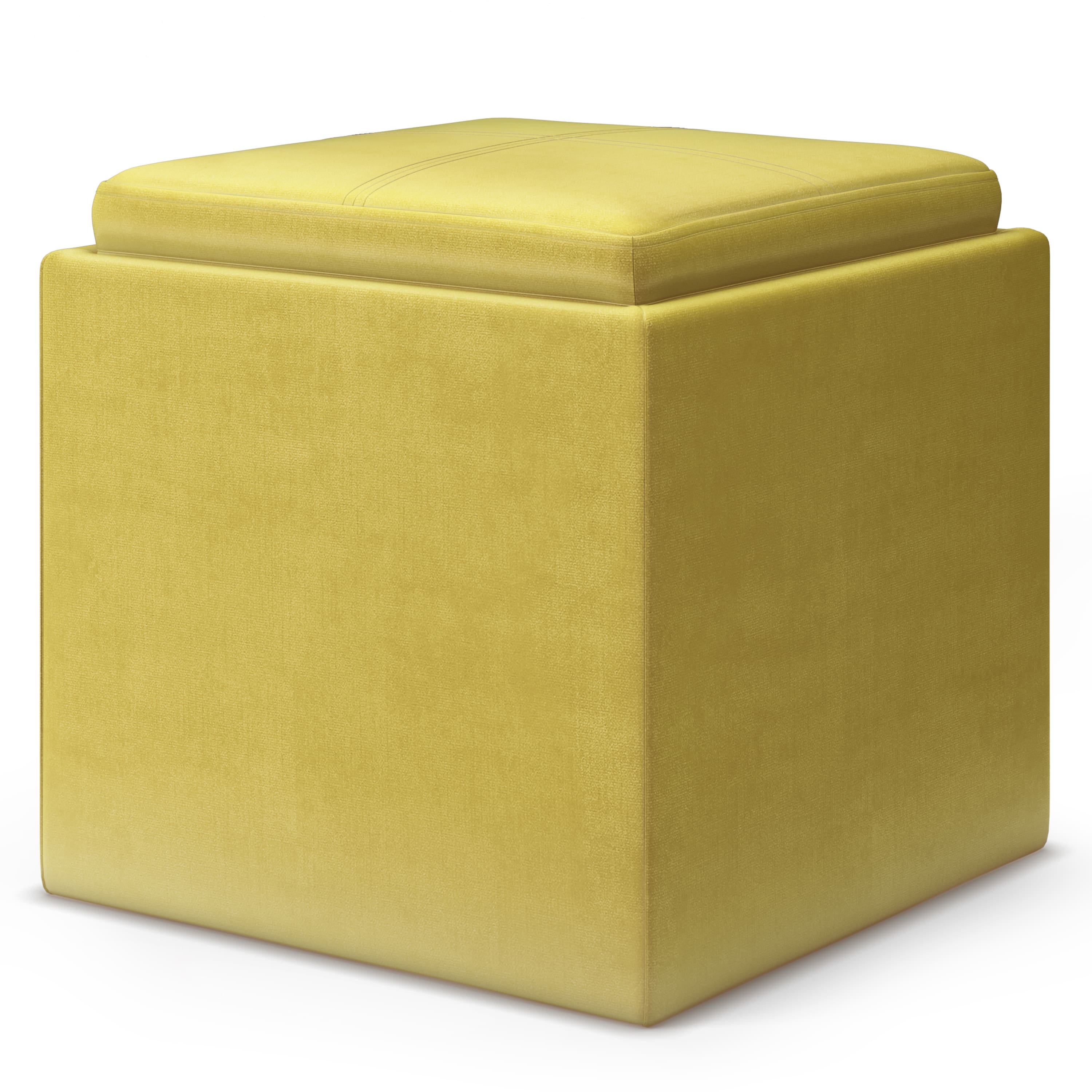 Angle. Simpli Home - Rockwood Cube Storage Ottoman with Tray - Dijon Yellow.