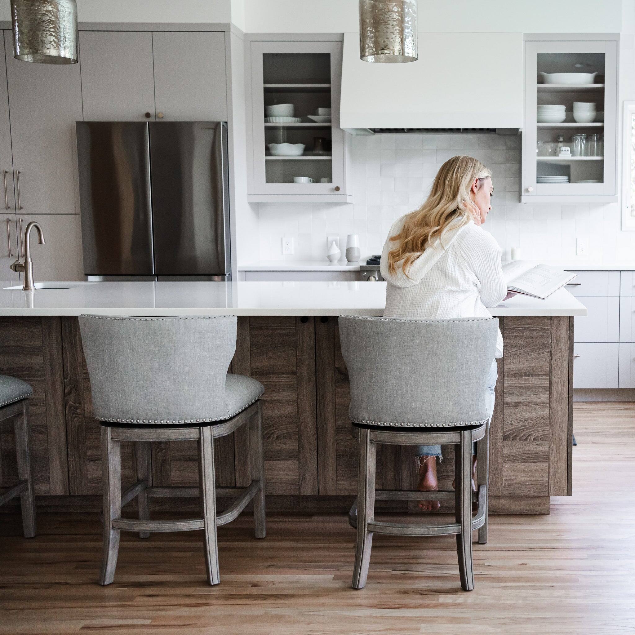 Alt View 1. Maven Lane - 26" Hugo Counter Stool in Reclaimed Oak Finish with Fabric Upholstery - Reclaimed Oak.