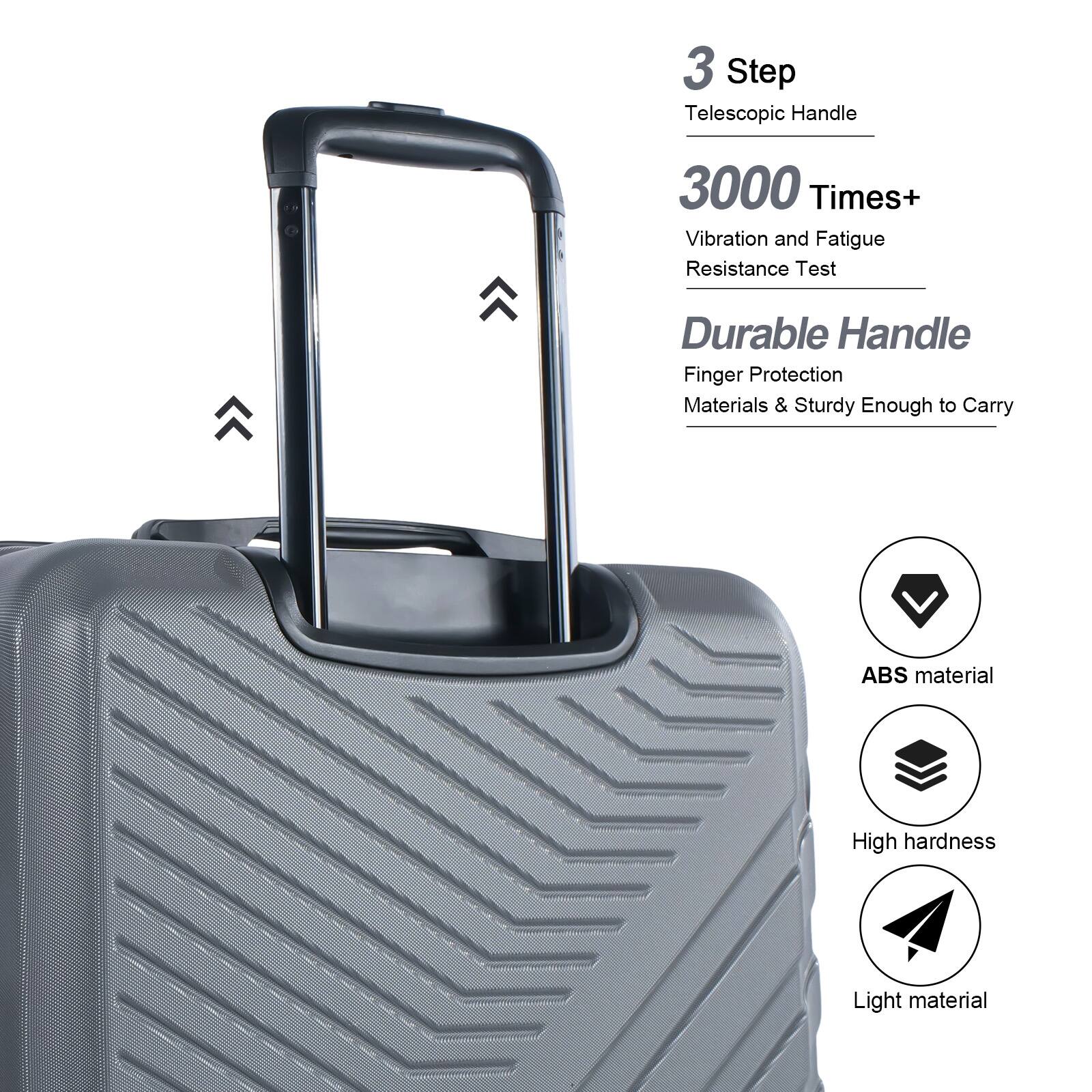 3 Step Telescopic Handle

3000 Times+ Vibration and Fatigue Resistance Test

Durable Handle Finger Protection Materials & Sturdy Enough to Carry

ABS material

High hardness

Light material