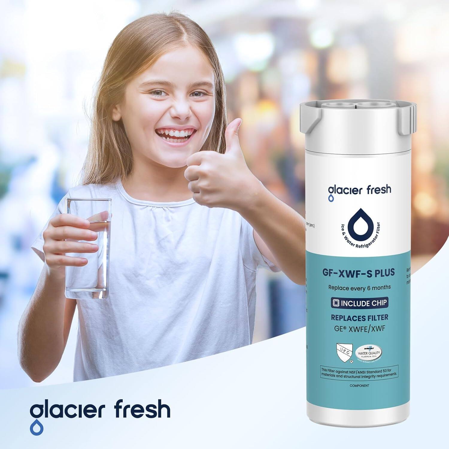 glacier fresh

GF-XWF-S PLUS
Replace every 6 months
INCLUDE CHIP
REPLACES FILTER
GE® XWFE/XWF

This filter meets NSF/ANSI Standard 42 for materials and structural integrity requirements.

UPC
WATER QUALITY

COMPONENT