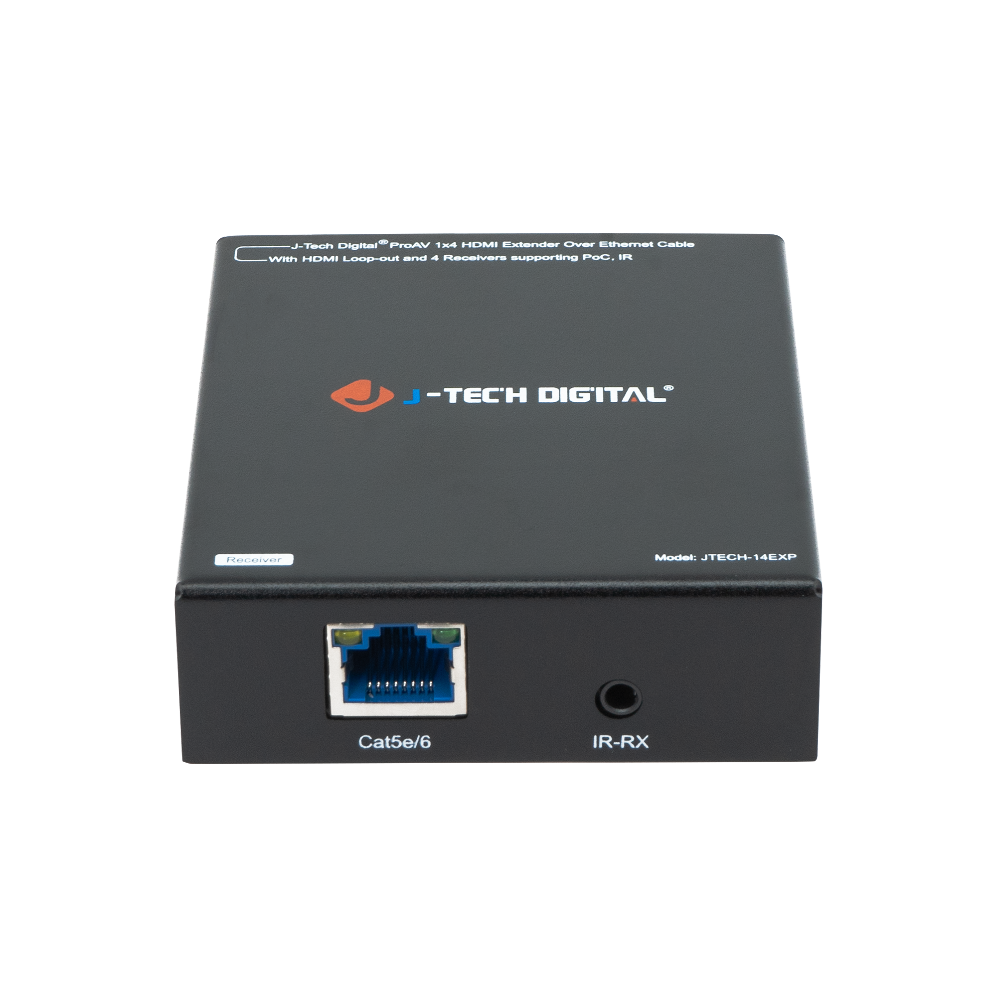 J-TECH DIGITAL ProAV 1x4 HDMI Extender Over Ethernet Cable With HDMI Loop-out and 4 Receivers supporting Poc, IR Model: JTECH-14EXP - Cat5e/6 IR-RX