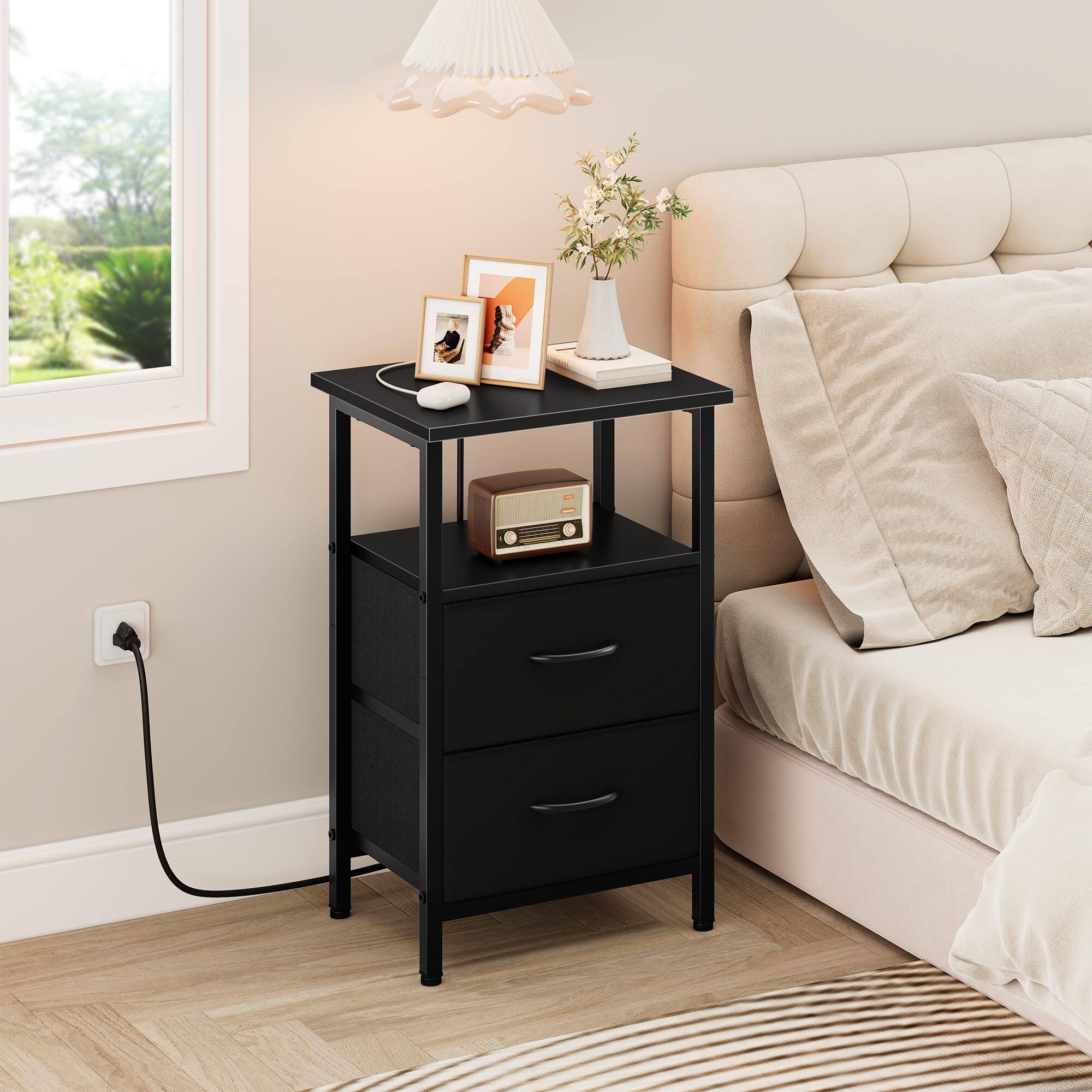 Alt View 2. VEGA AUTOMOTIVE - Nightstand Set Of 2 With Charging Station Bedside Table Outlet & Usb Ports Night Stand Fabric Drawers 24 2 ... - Greige.