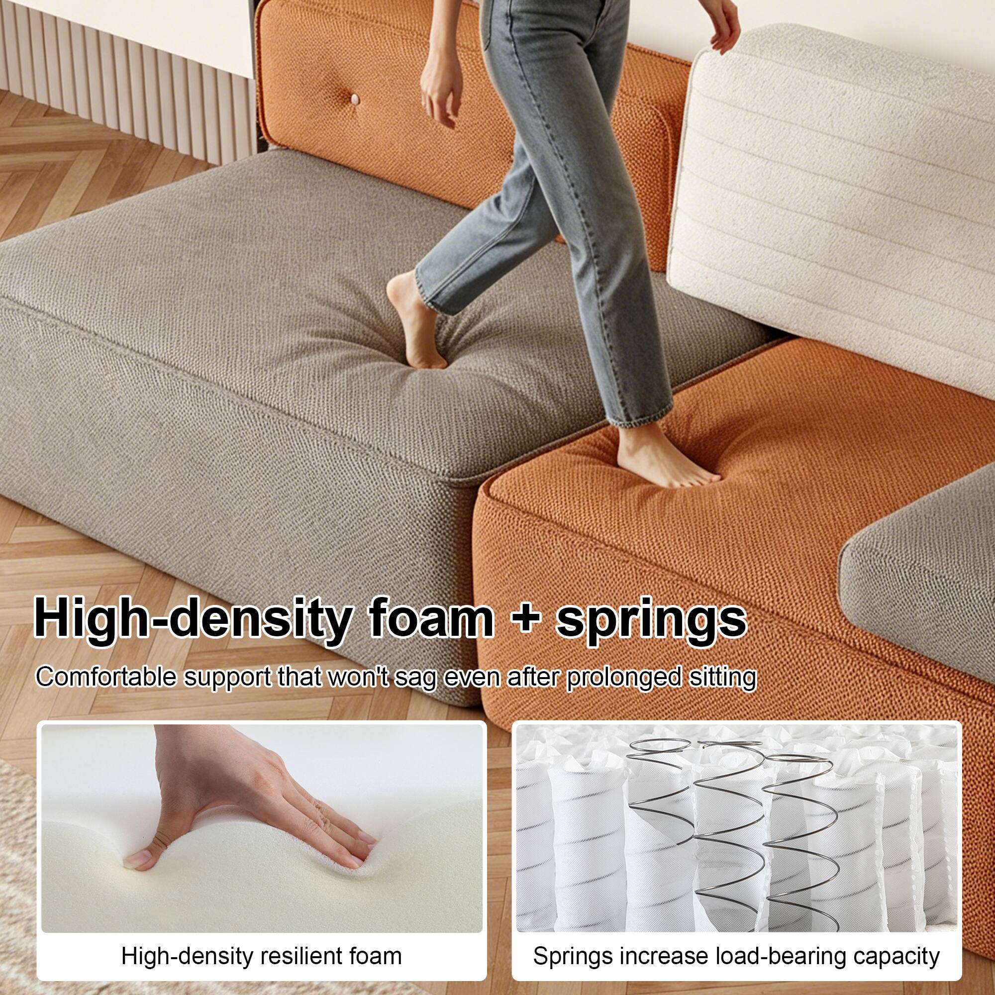 High-density foam + springs  
Comfortable support that won't sag even after prolonged sitting  

High-density resilient foam  
Springs increase load-bearing capacity