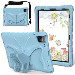 Dteck - Kids Case for Apple iPad (A16) 11" 2025/Pro 11 (2024)/10th Gen (2022) with Strap & Stand,Shockproof EVA Protective Cover - Lightblue