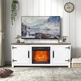 Ihomeadore - 58" Farmhouse TV Stand for TV up to 65" with Electric Fireplace - White