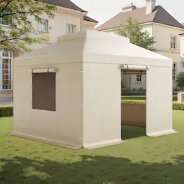 VEVOR - Winter Gazebo Cover Fits 10 x 12 ft Hardtop Gazebos,All-Weather Double-Tiered Gazebo Cover with Sidewalls & Mesh Windows - Beige