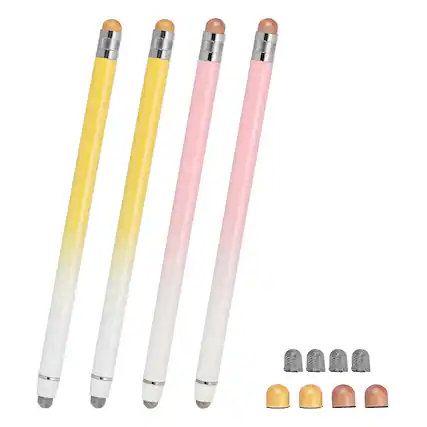 Front. Unique Bargains - 4pcs Stylus Pens for Touch Screens, 2 in 1 High Sensitivity Universal Pen Capacitive Stylus for Touch Screen Devices - Yellow Pink.