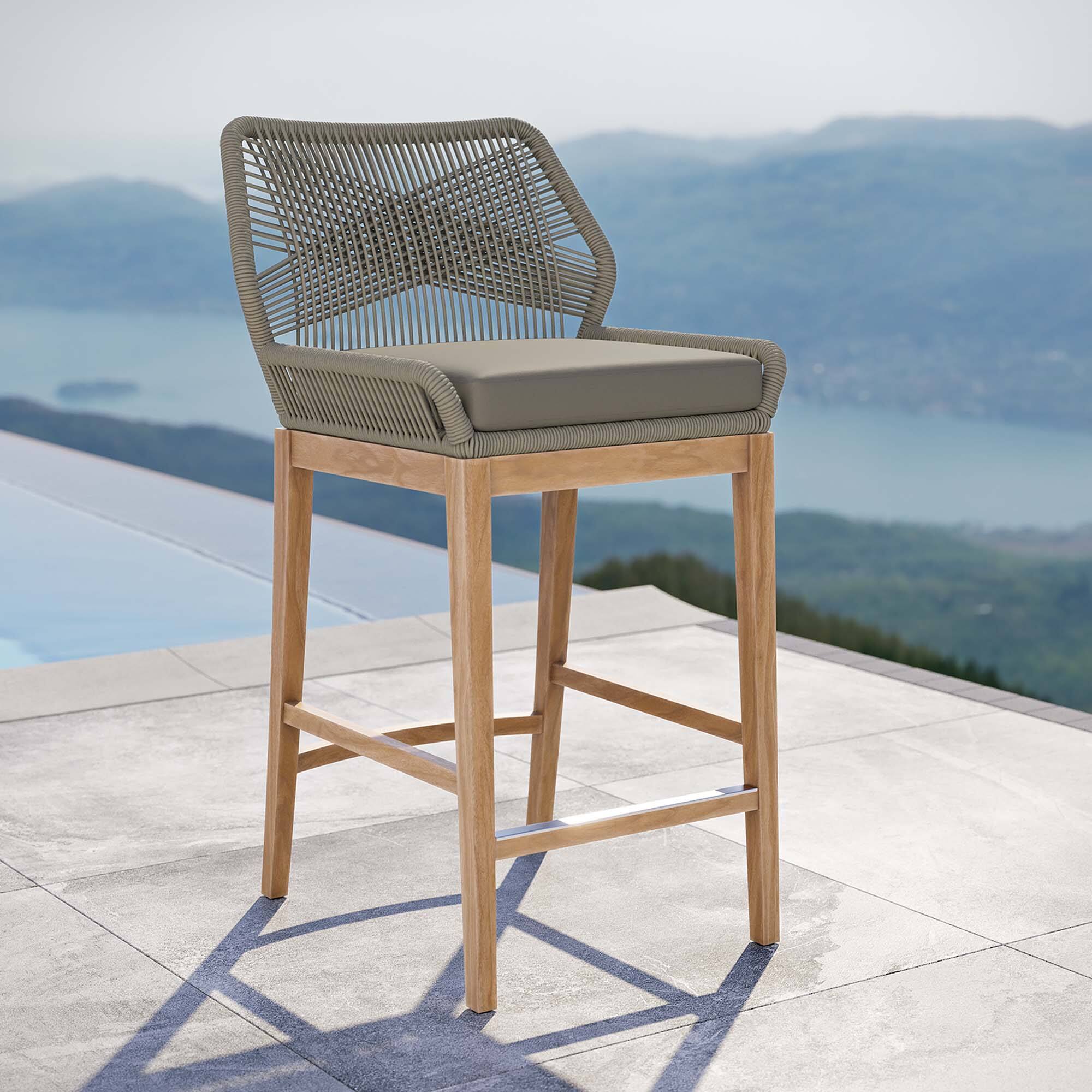 Front. Modway - Wellspring Outdoor Patio Teak Wood Bar Stool by Modway - Light Gray Greige.