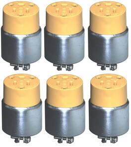 Leviton - 000-515CA-6pk 15A 125V NEMA 5-15R EPTR Rubber-Backed Straight Connector, Pack of 6 - White