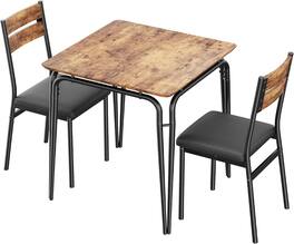 Qeetex - 3-Piece Kitchen Table and Chairs for 2, Modern Small Dining Table Set for Apartments, Home, Office, Dinette Furniture - Brown