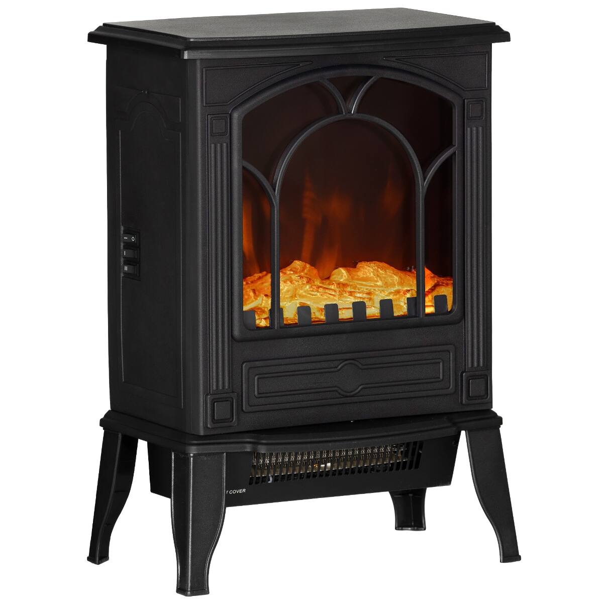 Front. Loheer - Loheer 22" Freestanding Electric Fireplace Stove with Realistic Flame Effect, 1500W Portable Heater, Black - Black.