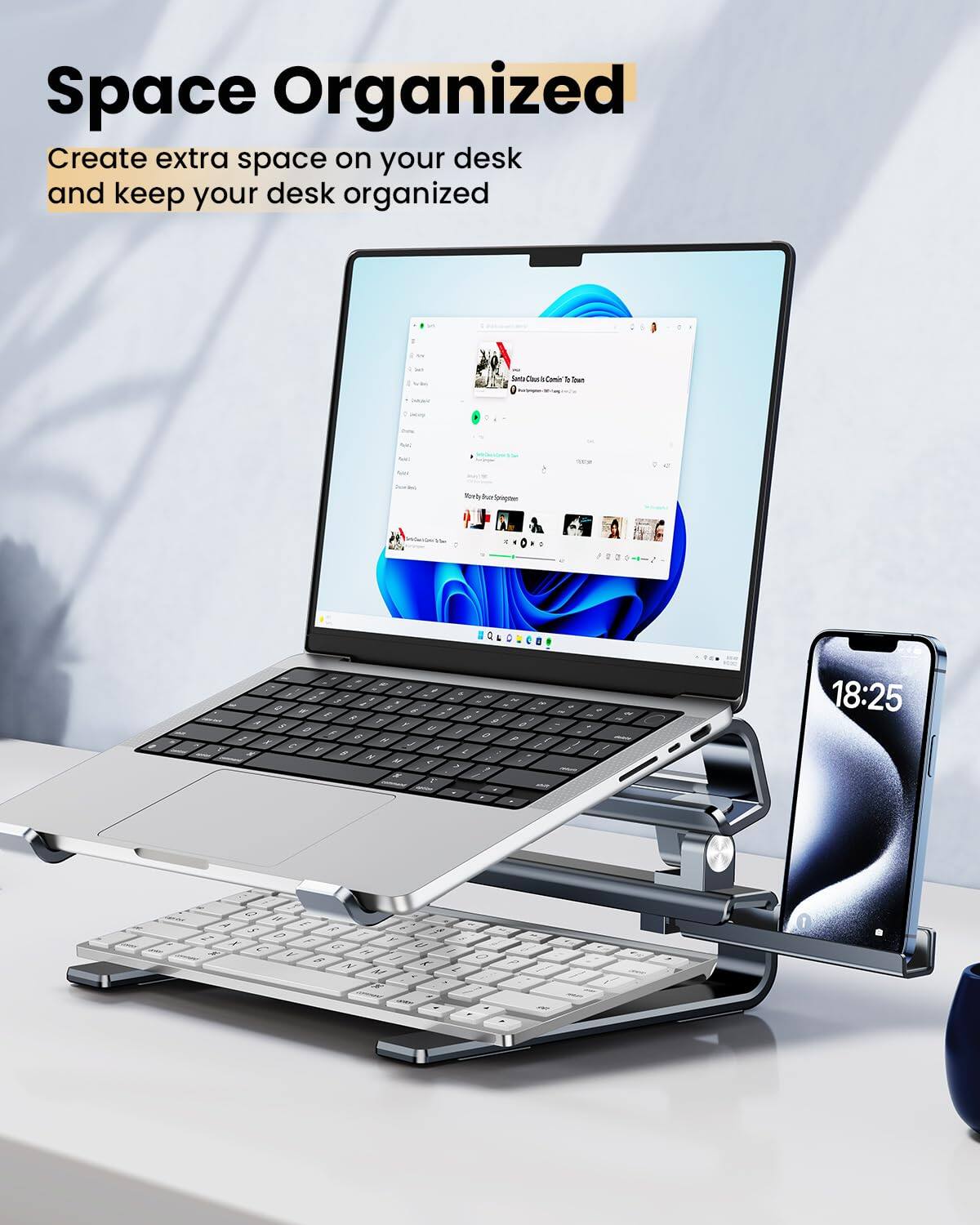 Space Organized  
Create extra space on your desk and keep your desk organized
