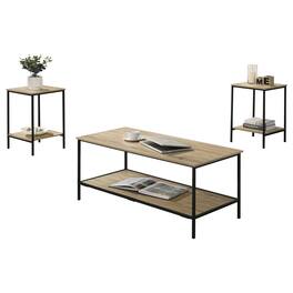 Vaczon - 3-Piece Coffee Table Set with Storage, Coffee Table and 2 End Tables for Living Room or Apartment - Natural