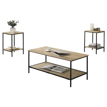 Front. Vaczon - 3-Piece Coffee Table Set with Storage, Coffee Table and 2 End Tables for Living Room or Apartment - Natural.