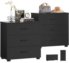 Aheaplus - 2-Pack Wooden Closet Organizer - 3 Drawers, Multifunctional Bedside Nightstand for Bedroom - Black