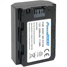 Do not short-circuit; may cause burns.
CAUTION: may explode or incinerate.
Do not incinerate; release toxic materials.
Do not disassemble.
7.2V 2400mAh 17.3Wh
FOR SONY NP-FZ100
POWER2000
Li-ion
CE